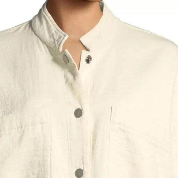 Eileen Fisher Mandarin Collar Channel Casual Pockets Jacket Undyed Ecru Ivory XS - Picture 3 of 14